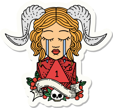 Ağlama etiketi, bir insan tarafından çizilmiş doğal bir D20 zar atışıyla bağlanmış.