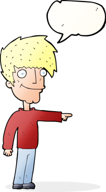 Bir insan tarafından çizilmiş konuşma balonuyla işaret eden mutlu adam çizgi filmi.