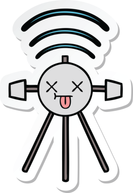 Bir insan tarafından çizilmiş şirin bir çizgi film uydusunun çıkartması.