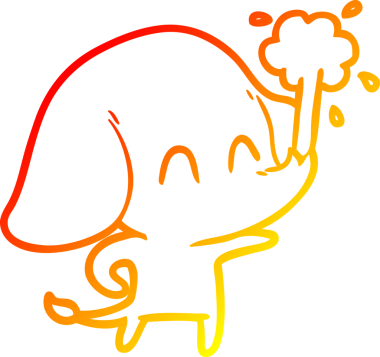 Bir insanın çizdiği suyu püskürten sevimli bir filin sıcak çizgi çizgisi.