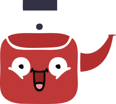 Bir insan tarafından çizilmiş bir çaydanlığın düz renkli retro karikatürü