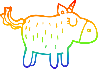 Gökkuşağı gradyan çizgi çizimi Bir insan tarafından çizilmiş şirin tek boynuzlu at