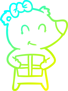 Dişi bir kutup ayısının soğuk gradyan çizimi ve bir insan tarafından çizilmiş noel hediyesi.