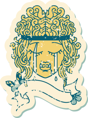 Retro Dövme Tarzı Ağlayan Ork Barbar karakter yüzü Bir insan tarafından çizilmiş