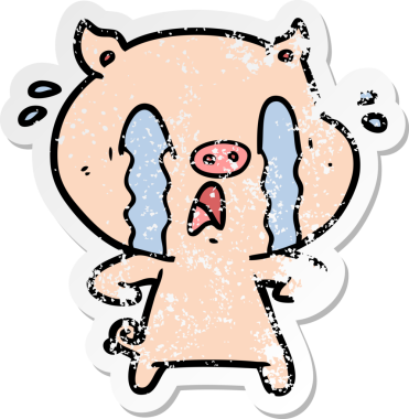 Bir insan tarafından çizilmiş ağlayan domuz çizgi filminin hüzünlü çıkartması.