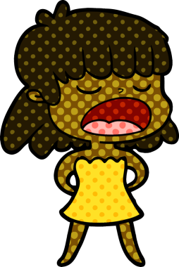 Çizgi filmdeki kadın bir insan tarafından yüksek sesle çizilmiş.