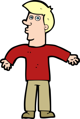 Çizgi filmci bir insan tarafından çizilmiş omuzlarını silkiyor.