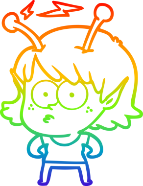 Gökkuşağı gradyan çizgisi bir insan tarafından çizilmiş uzaylı bir kızın çizimi