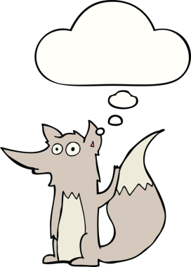 Bir insan tarafından çizilmiş düşünce balonlu bir kurt.