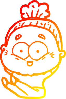 Bir insan tarafından çizilmiş mutlu, yaşlı bir kadının sıcak çizgi çizimi.