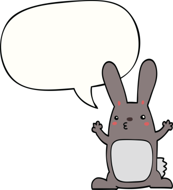 Bir insan tarafından çizilmiş konuşma balonlu çizgi film tavşanı.