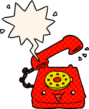 Bir insan tarafından çizilmiş çizgi roman tarzında konuşma baloncuklu şirin bir çizgi film telefonu.