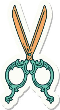 Bir insan tarafından çizilmiş geleneksel bir berber makas stili dövme çıkartması.