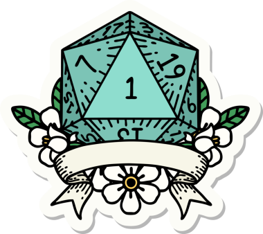 Bir insan tarafından çizilmiş doğal bir d20 zar etiketi.