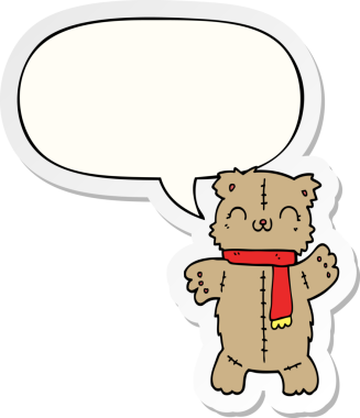 Bir insan tarafından çizilmiş konuşma balonu çıkartmalı çizgi film ayısı.