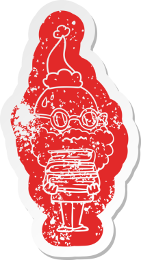 Garip bir çizgi film, sakallı ve Noel Baba şapkası takan endişeli bir adamın çıkartması.