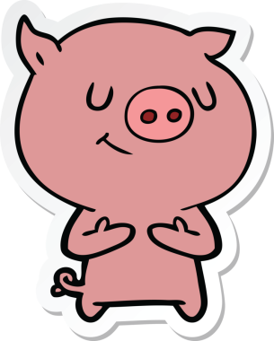 Bir insan tarafından çizilmiş mutlu çizgi film domuzu çıkartması.