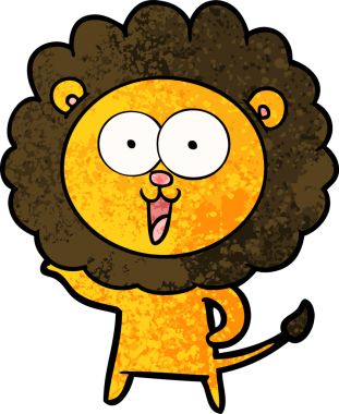 Bir insan tarafından çizilmiş mutlu çizgi film aslanı.