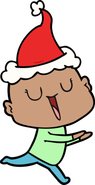 Bir insan tarafından çizilmiş Noel Baba şapkası giymiş kel bir adamın çizdiği mutlu el çizgisi.