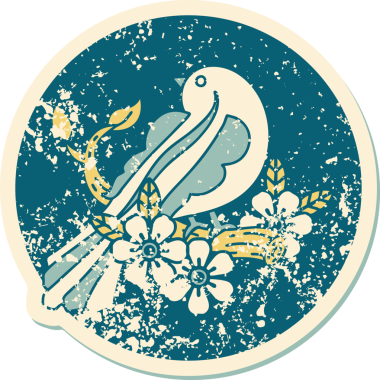 Bir insan tarafından çizilmiş bir daldaki kuşun sembolik dövmesi.