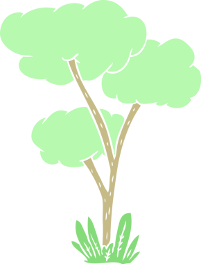 Bir insan tarafından çizilmiş düz renk çizgi film ağacı