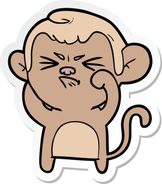 Bir insan tarafından çizilmiş kızgın bir maymunun çıkartması.