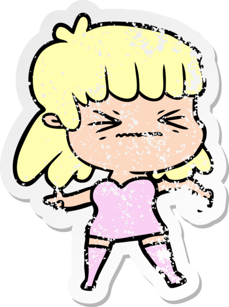 Bir insan tarafından çizilmiş karikatür bir kadının sıkıntılı çıkartması.