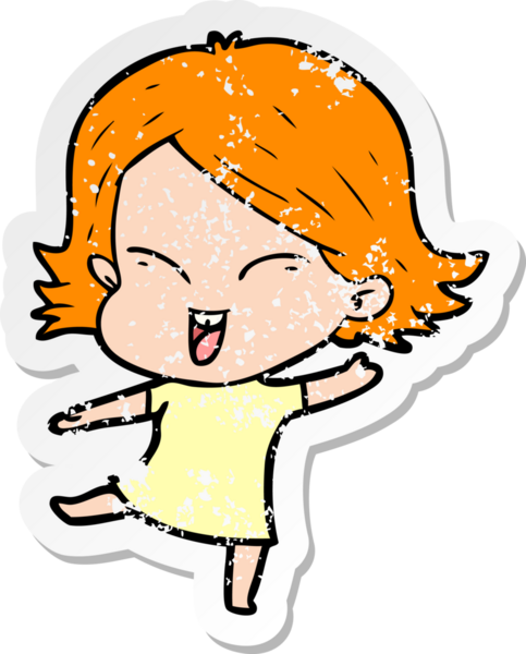 Bir insan tarafından çizilmiş mutlu bir çizgi film kızının sıkıntılı çıkartması.