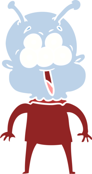 Bir insan tarafından çizilmiş mutlu düz renkli çizgi film uzaylısı.