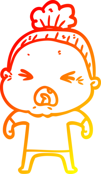 Bir insan tarafından çizilmiş kızgın yaşlı bir kadının sıcak çizgi çizimi.