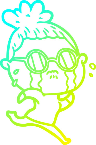 Bir insan tarafından çizilmiş gözlüklü, ağlayan bir karikatür çizimi.