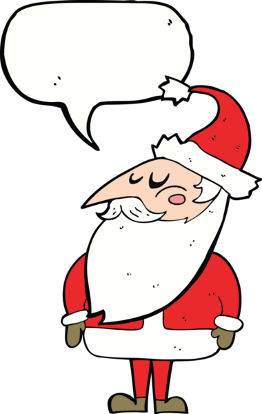 Bir insan tarafından çizilmiş konuşma balonlu Noel Baba çizgi filmi.