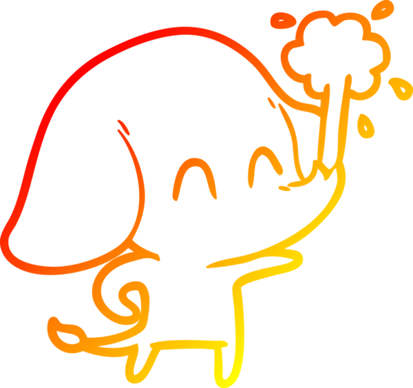 Bir insanın çizdiği suyu püskürten sevimli bir filin sıcak çizgi çizgisi.