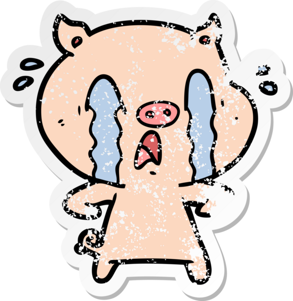 Bir insan tarafından çizilmiş ağlayan domuz çizgi filminin hüzünlü çıkartması.