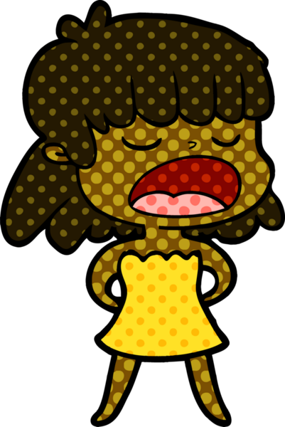 Çizgi filmdeki kadın bir insan tarafından yüksek sesle çizilmiş.