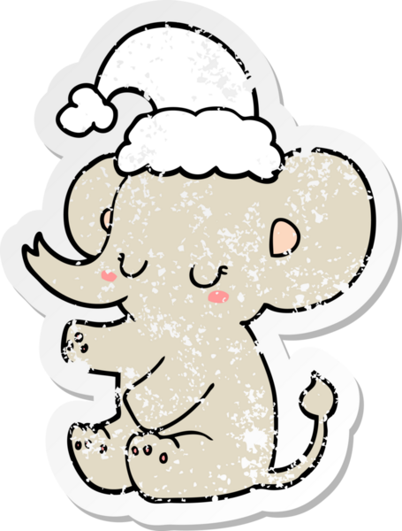 Bir insan tarafından çizilmiş şirin bir Noel filinin hüzünlü çıkartması.