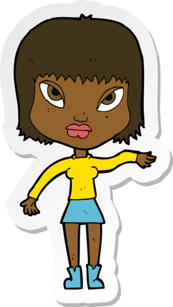 Bir insan tarafından çizilmiş jest yapan bir karikatür kadının çıkartması.