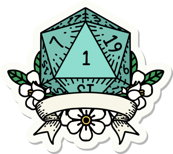 Bir insan tarafından çizilmiş doğal bir d20 zar etiketi.