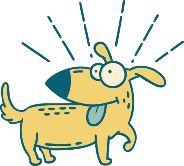 Bir insan tarafından çizilmiş geleneksel dövme stili mutlu bir köpeğin çizimi