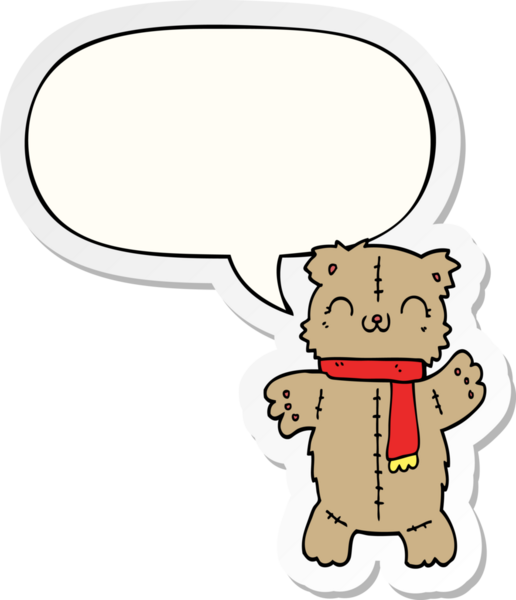 Bir insan tarafından çizilmiş konuşma balonu çıkartmalı çizgi film ayısı.