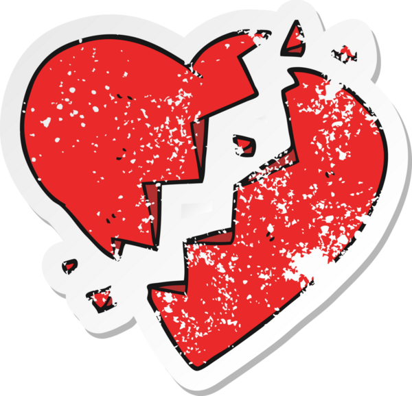 Bir insan tarafından çizilmiş kırık bir kalbin gerilimli retro yapıştırması.
