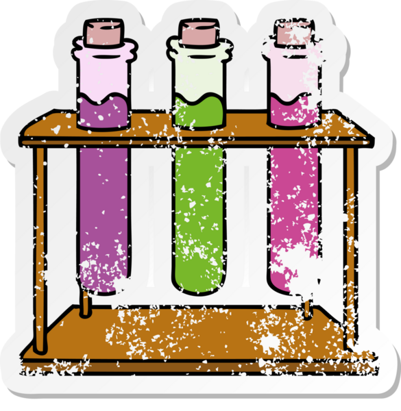 İnsan eliyle çizilmiş bir bilim test tüpü karikatürü.