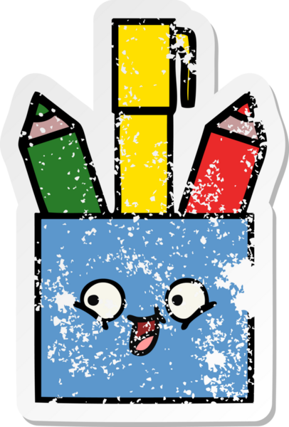 Bir insan tarafından çizilmiş sevimli bir kalem tenceresinin sıkıntılı çıkartması.