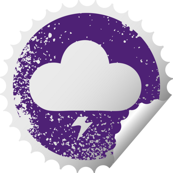 Bir insan tarafından çizilmiş gök gürültüsü bulutunun çizilmiş dairesel soyma etiketi.