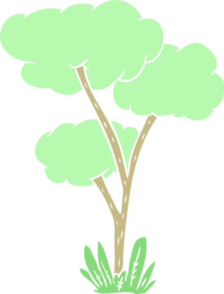 Bir insan tarafından çizilmiş düz renk çizgi film ağacı