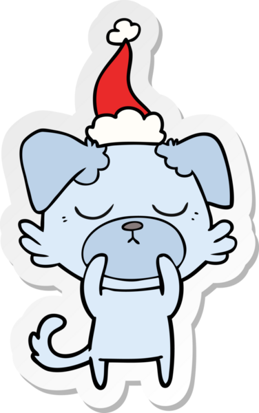 Bir insan tarafından çizilmiş Noel Baba şapkası takan bir köpeğin çizdiği el yazısı.