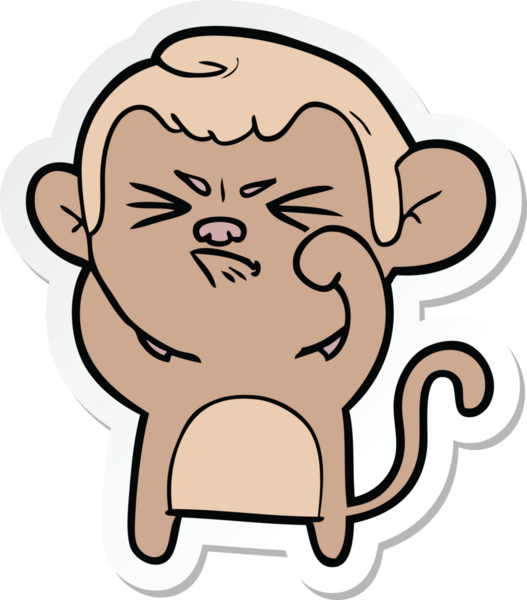 Bir insan tarafından çizilmiş kızgın bir maymunun çıkartması.