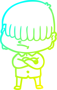 Bir insan tarafından çizilmiş dağınık saçlı bir çizgi film çocuğu çizimi.