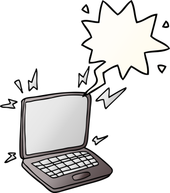 bir insan tarafından çizilmiş konuşma baloncuklu çizgi film dizüstü bilgisayarı