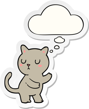 Düşünce baloncuklu çizgi film kedisi insan tarafından çizilmiş bir çıkartma.